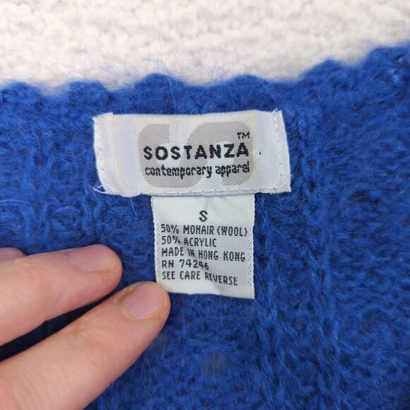 Vintage Sostanza Open Knit Blue V-neck Sweater Mohair Wool Women's Size Small - Picture 7 of 8
